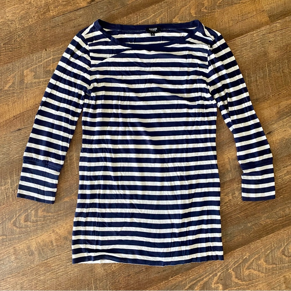 Premise Studio size medium blue & white horizontal-striped shirt